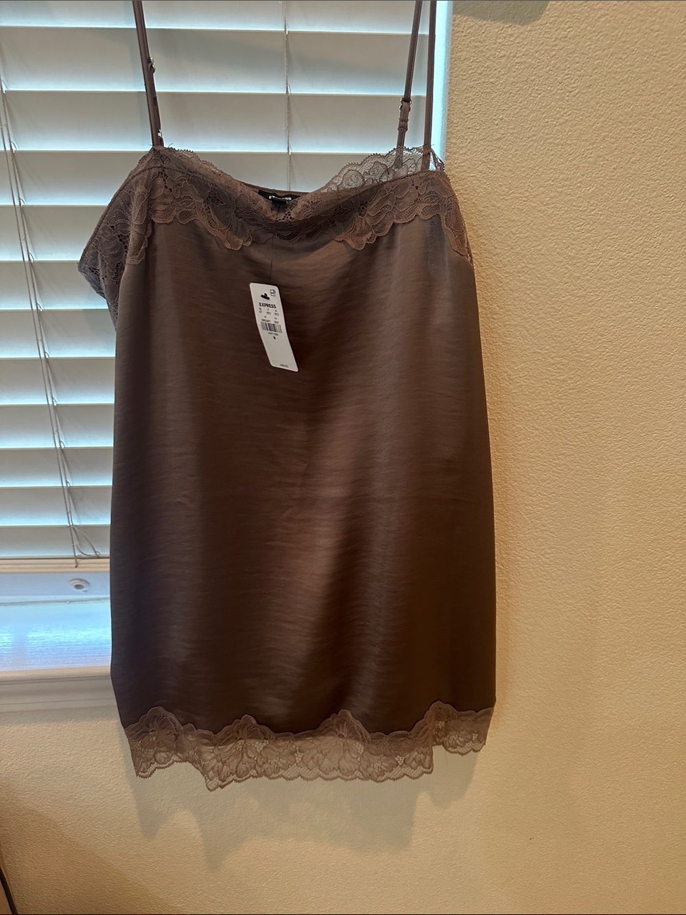 Express Brown Satin Lace-Trim Slip